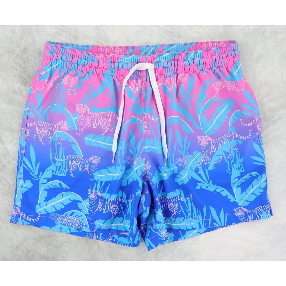 Chubbies Hydrofoils Swim Shorts Mens Medium Neon Pink Blue Tiger Print 5" Inseam